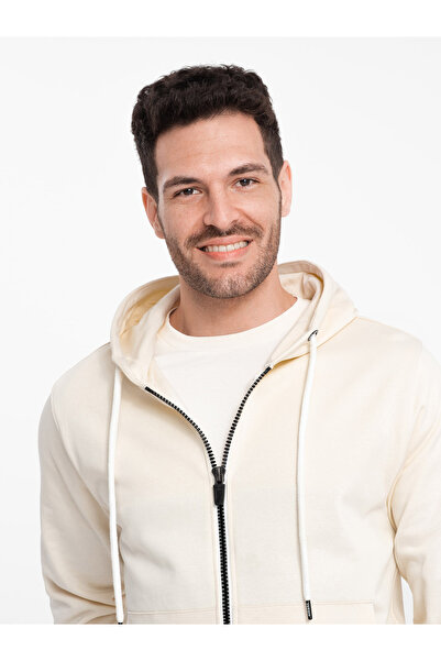 OMBRE Pánská BASIC mikina s kapucí na knoflíky - krémová V11 OM-SSBZ-0178 L