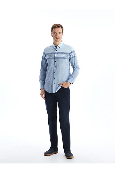 LC Waikiki Regular Fit Long Sleeve Striped Men's Textured Shirt
