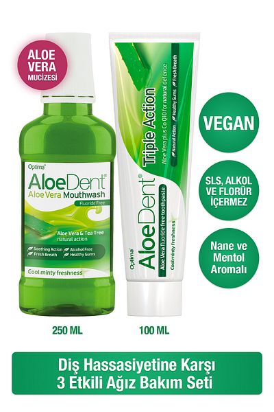 AloeDent Aloevera 3 Effect Toothpaste Fluoride and SLS Free 100ml Oral Care Water 250ml Aloe Dent