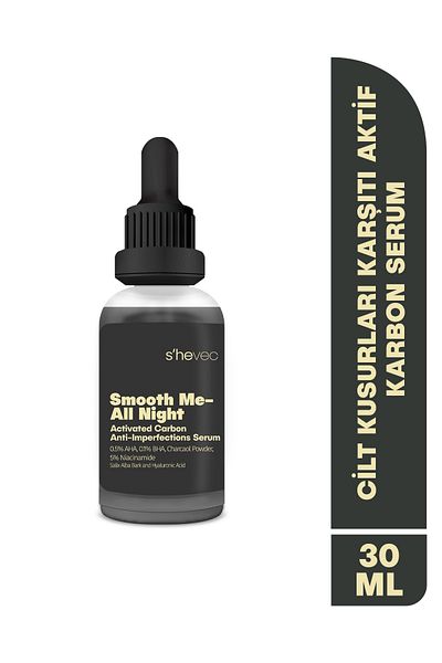 SHE VEC Smooth Me-All Night - Active Charcoal and Niacinamide 5% Serum 30ml - Skin Imperfections Containing Aha Bha