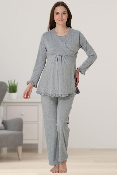 Pelin Women's Gray Maternity Nursing Sleepwear Set