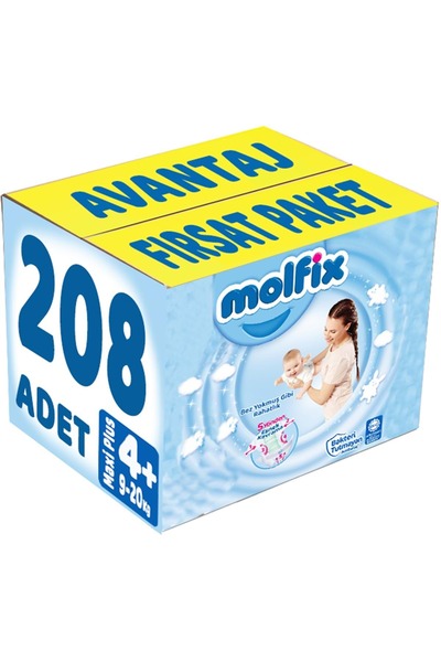 Molfix Bebek Bezi Beden:4 (9-20KG) Maxi Plus 208 Adet Avantaj Fırsat Pk