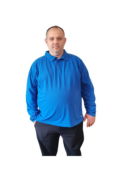 BİG NONA Tricou unisex cu mânecă lungă cu gât POLO de mărime mare