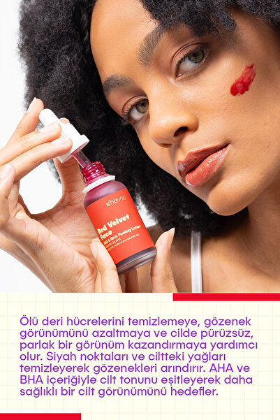 SHE VEC %30 AHA & %2 BHA Leke ve Cilt Tonu Eşitsizliğini Gideren Vegan 30 ml Peeling Serum Red Velvet Face