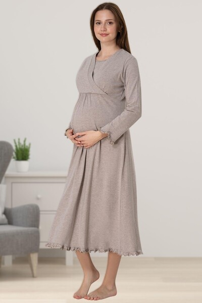 Pelin Kadın Bej Lohusa Hamile Emzirme Özellikli Gecelik