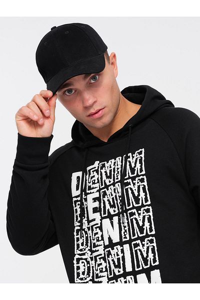 OMBRE Pánská mikina klokan bez podšívky s kapucí a potiskem - černá V1 OM-SSPS-0158 XL