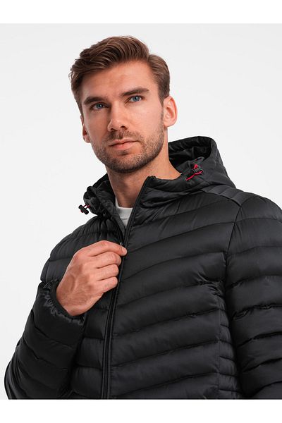 OMBRE Leicht isolierte Steppjacke für Herren mit Satinbesatz - schwarz V2 OM-JALP-0180 XXL