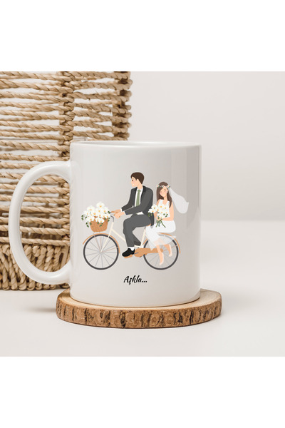 kubdekor كوب مطبوع عليه زوجين لركوب الدراجات مع الحب