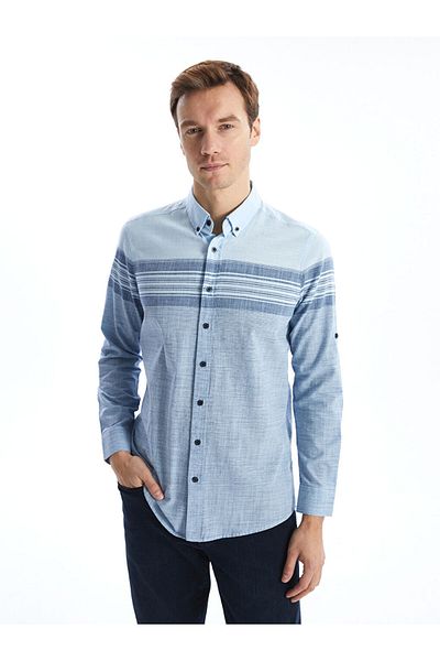 LC Waikiki Regular Fit Long Sleeve Striped Men's Textured Shirt