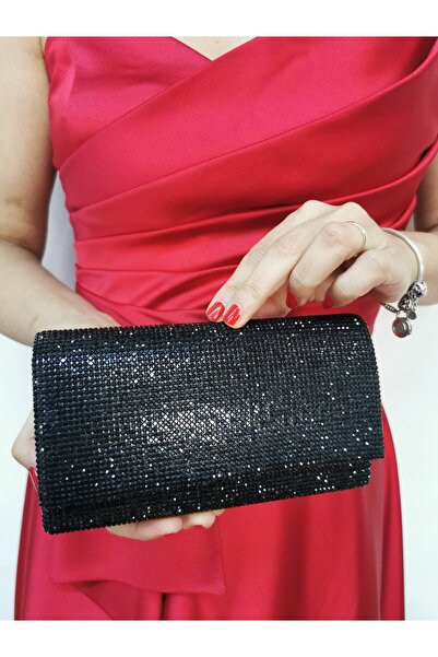 NAZART Γυναικείο πέτρινο μαύρο βραδινό φόρεμα Clutch Chain Strap Hand Wedding Engagement Night Shoulder Bag