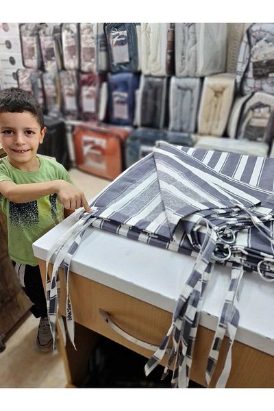 DEVRİM OLİVYA TEKSTİL Luxury Tarpaulin - Ringed, Gray White Balcony Curtain, Custom Made - Width is X Height