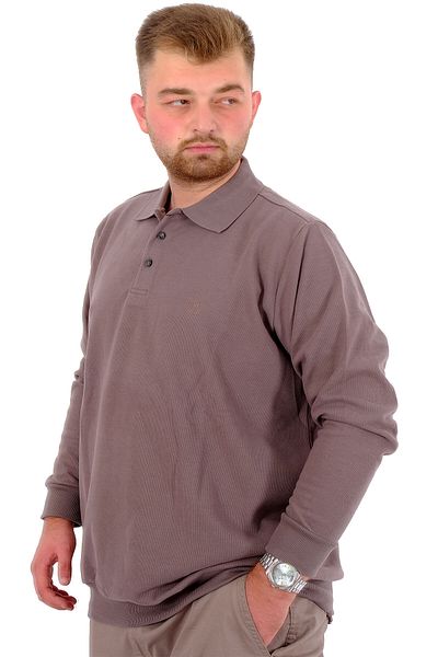 ModeXL Ανδρικός γιακάς πόλο φούτερ - Thessaloniki Embroidered Large Size Grey 20440
