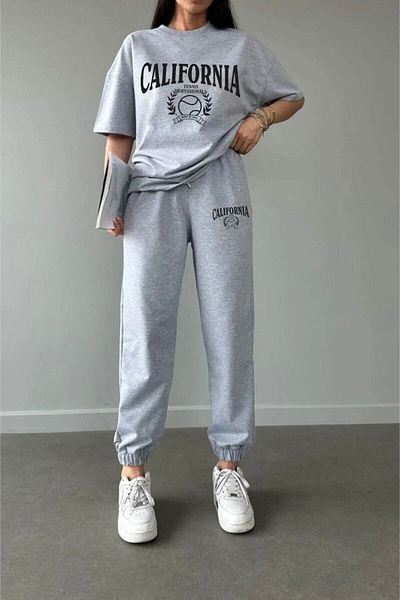 MANCY Summer California Tennis Printed Oversize Bottom Top Tracksuit Set