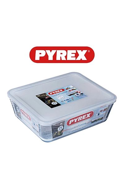 Pyrex طبق زجاجي مستطيل الشكل بسعة 0.8 لتر مع غطاء من Cook&Freeze - آمن للاستخدام في الفرن والميكروويف والفريزر وغسالة الأطباق