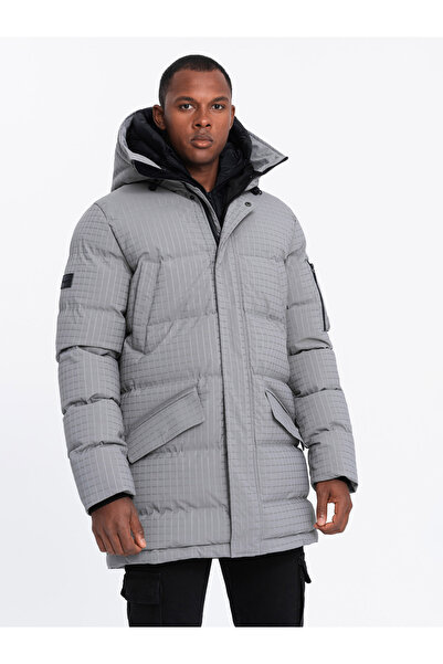 OMBRE Outdoorová dlouhá pánská bunda parka - šedá V2 OM-JALJ-0201 XL