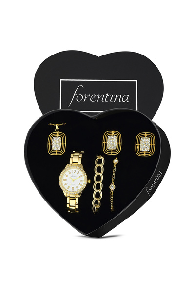 Forentina Gold Tasarım Kolye Küpe Bileklik Saat Hediye Takı Seti PS3916
