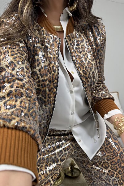 Sohotique By P Светло-кафяво яке с леопард с пайети