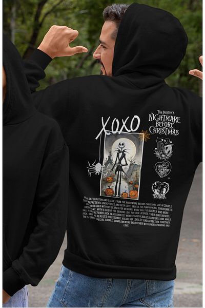 Fuddy Moda Unisex Oversize Hooded Sweatshirt - Lover Couple Themed, Back Printed Hoodie