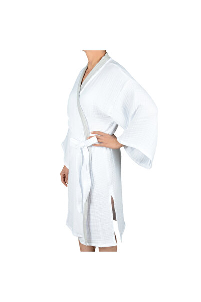 Home Harmony Colorful Collar Kimono 4 Layer Muslin Bathrobe