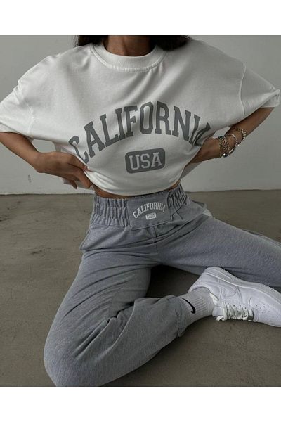 MANCY Women's High Waist California USA Printed Tracksuit T-shirt Summer Suit