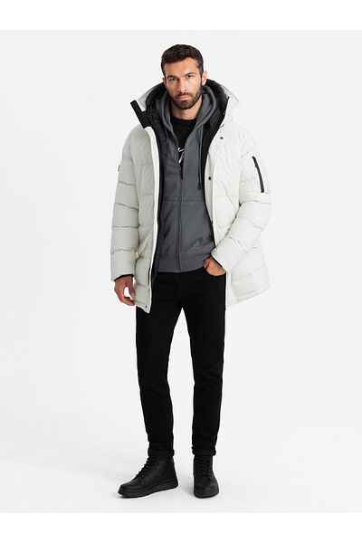OMBRE Outdoorová dlhá pánska bunda parka - biela V1 OM-JALJ-0201 M