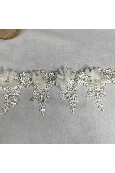 Bukle İplik 4.5 cm Diameter Floral Motif Guipure Decorative Strip - 1 Meter