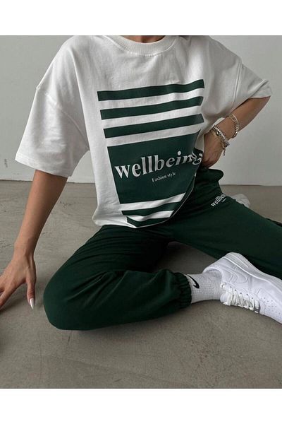 MANCY Women's Summer Wellbeing Fashion Style Printed Crew Neck T-shirt Tracksuit Set