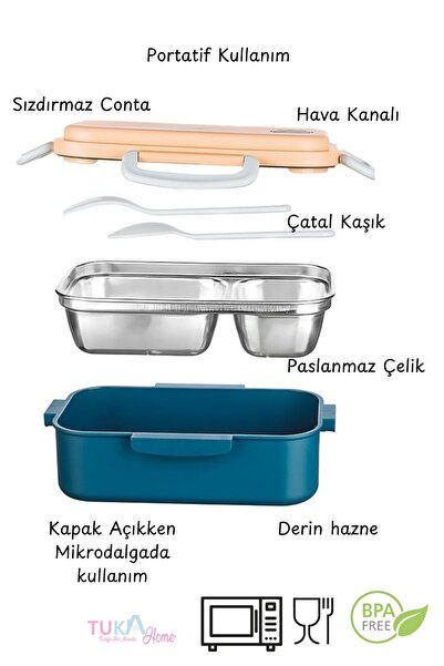 Tuka Home Paslanmaz Çelik Yemek Saklama Kabı Beslenme Kutusu Seti Sporcu Ofis Okul Öğrenci Yemek Taşıma Kutusu