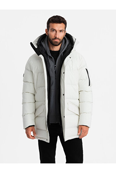 OMBRE Μακρύ ανδρικό μπουφάν parka εξωτερικού χώρου - λευκό V1 OM-JALJ-0201 XL