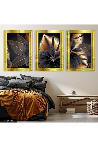 Evinemoda Masa cu oglinda din plexiglas din 3 piese Flower Leaf Gold