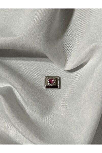 OCTBJX Düz Pembe Zirkon Taşlı Mini Kalp Çelik İtalyan Bileklik Charm