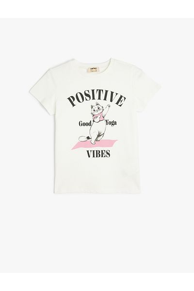 Koton Short Sleeve Crew Neck Slogan Printed Cotton T-Shirt