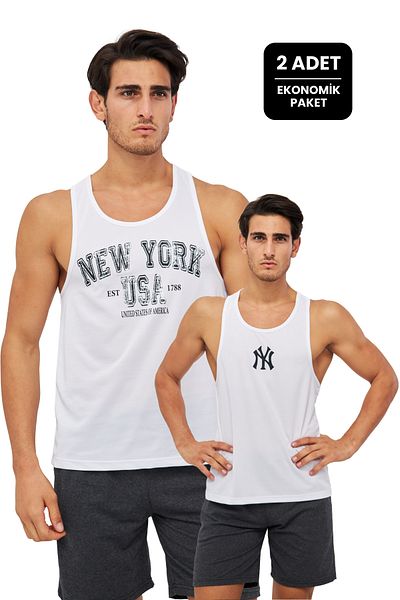 Moda Işık Men's Athlete Undershirt - Economical Pack of 2, Printed Gym Undershirt