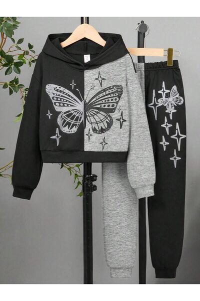 NoVibe طقم بدلة رياضية للأطفال بطبعة فراشة بلونين