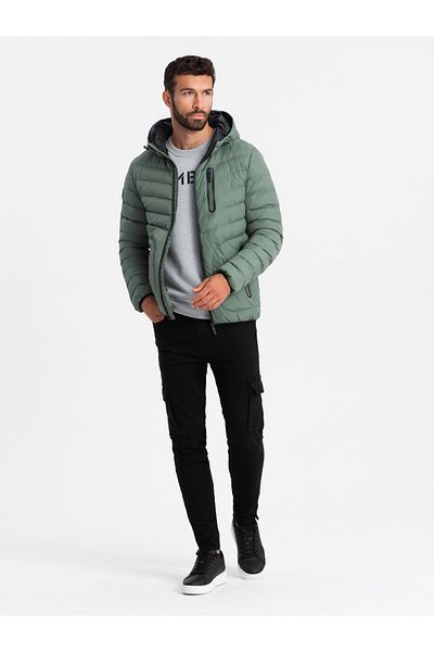 OMBRE Sportliche Steppjacke für Herren mit kontrastierendem Reißverschluss - khaki V6 OM-JALP-0179 M
