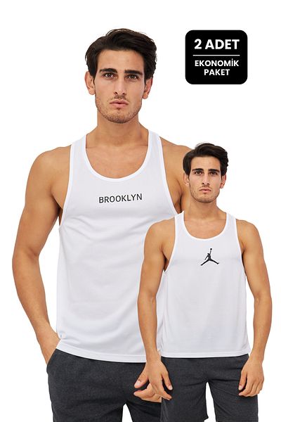 Moda Işık Sports Undershirt Men's 2-Pack Economic Pack Brooklyn Printed Gym Undershirt