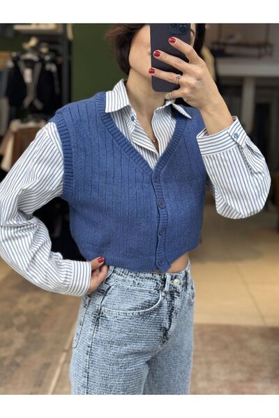 İstanbul Striped Shirt with Tongs - Vest - Blue - m