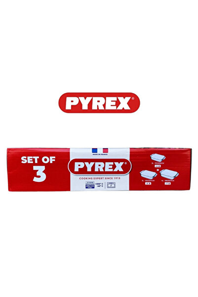 Pyrex Rectangular Roaster Set of 3 (2.1L+2.9L+3.8L) - Oven, Microwave, Freezer, and Dishwasher Safe
