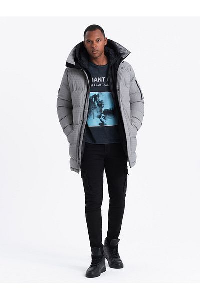 OMBRE Outdoorová dlouhá pánská bunda parka - šedá V2 OM-JALJ-0201 XL