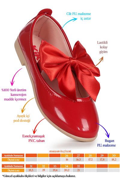 KARAMAZI Karamazı Kids Tari Patent Leather Bow Elastic Girls' Ballerina Shoes