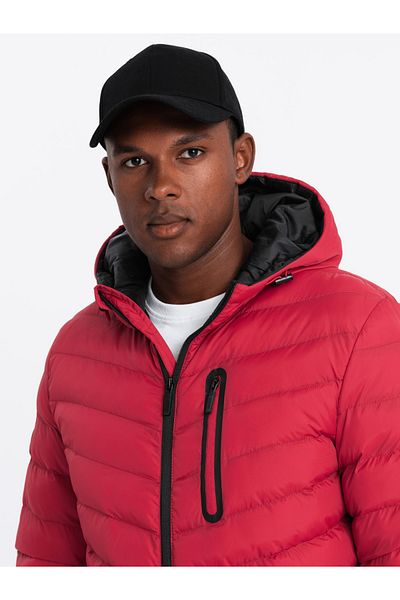 OMBRE Men's quilted sports jacket with contrasting zipper - red V8 OM-JALP-0179 L