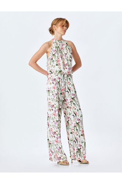 Koton Pleat Detailed High Waist Viscose Floral Palazzo Satin Pants