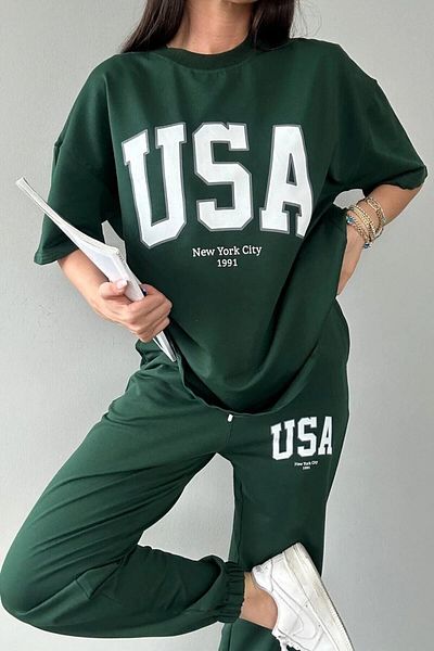 MANCY USA New York City Printed Oversize Summer Top and Bottom Tracksuit Set