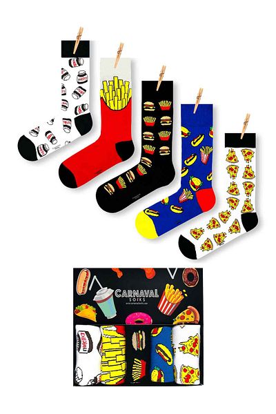 CARNAVAL SOCKS Σετ 5 κάλτσες με μοτίβο φαγητού γρήγορου φαγητού 1014