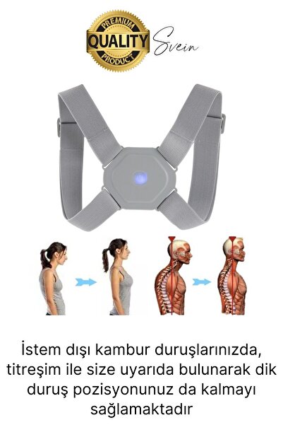 Svein Premium Sensörlü Ayarlanabilir Dik Duruş Korsesi Şarjlı Titreşimli Omuz Sırt Kambur Önleyici