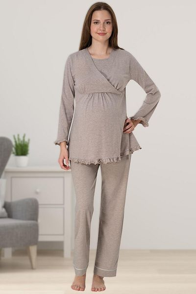 Pelin Women's Beige Maternity Nursing Sleepwear Set
