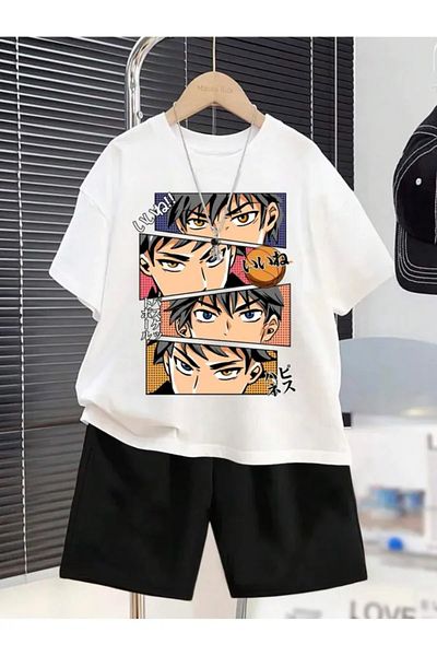 NoVibe Children's Character Printed Top and Bottom Set Cotton Shorts T-Shirt Set