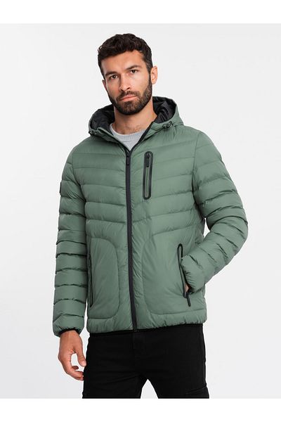OMBRE Sportliche Steppjacke für Herren mit kontrastierendem Reißverschluss - khaki V6 OM-JALP-0179 M