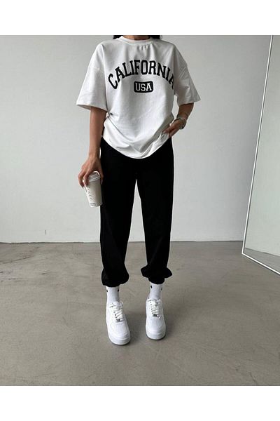 MANCY Plus Size Women's High Waist California USA Printed Tracksuit T-shirt Summer Suit