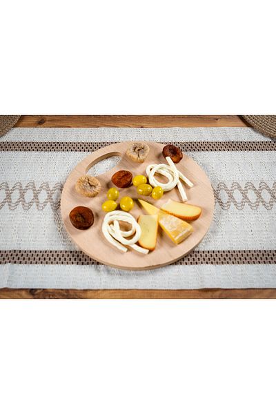 Zevahir Mobilya Dekorasyon Wooden Perforated Round Presentation and Cutting Board, Vegetable, Fruit and Cookie Plate for Breakfast and Serving